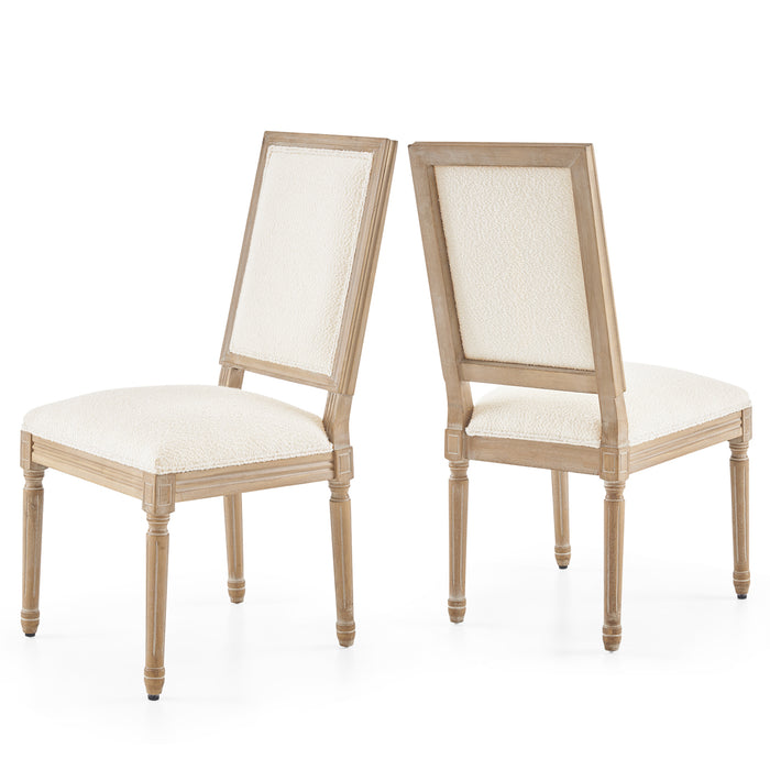 Libretto French Style Dining Chair Set of 2, Wool Fabric in Beige