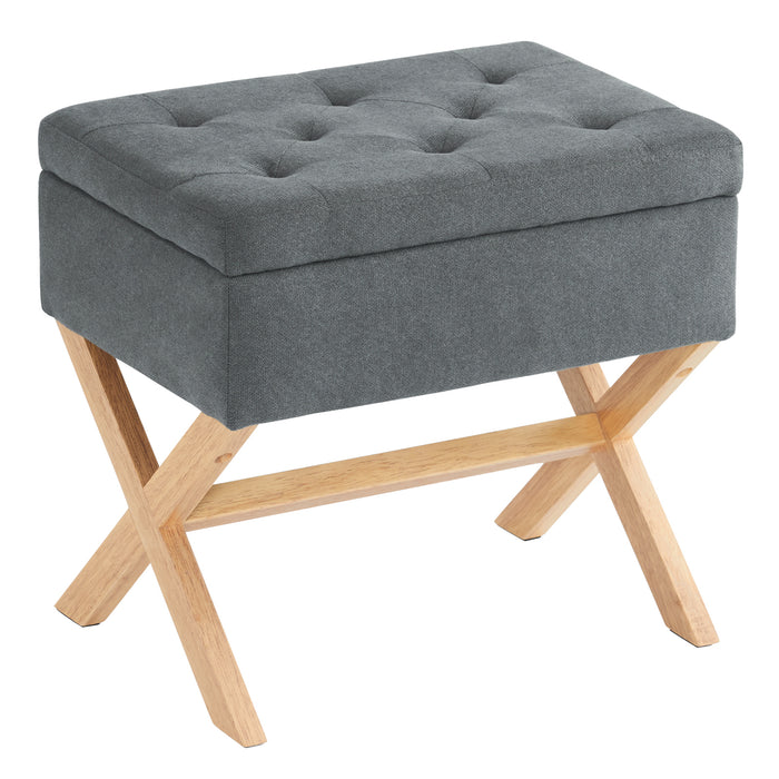 Pearson Cross Legs Storage Ottoman Stool in Linen