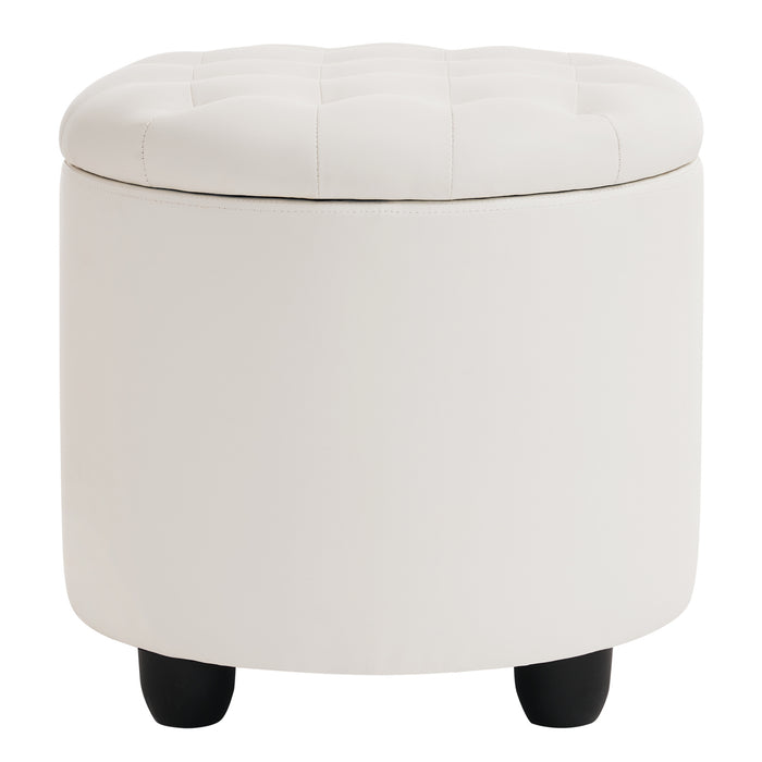 Avers PU White Upholstered Storage Ottoman