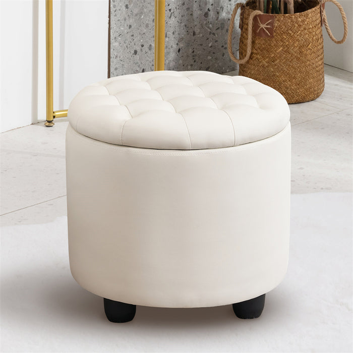 Avers PU White Upholstered Storage Ottoman