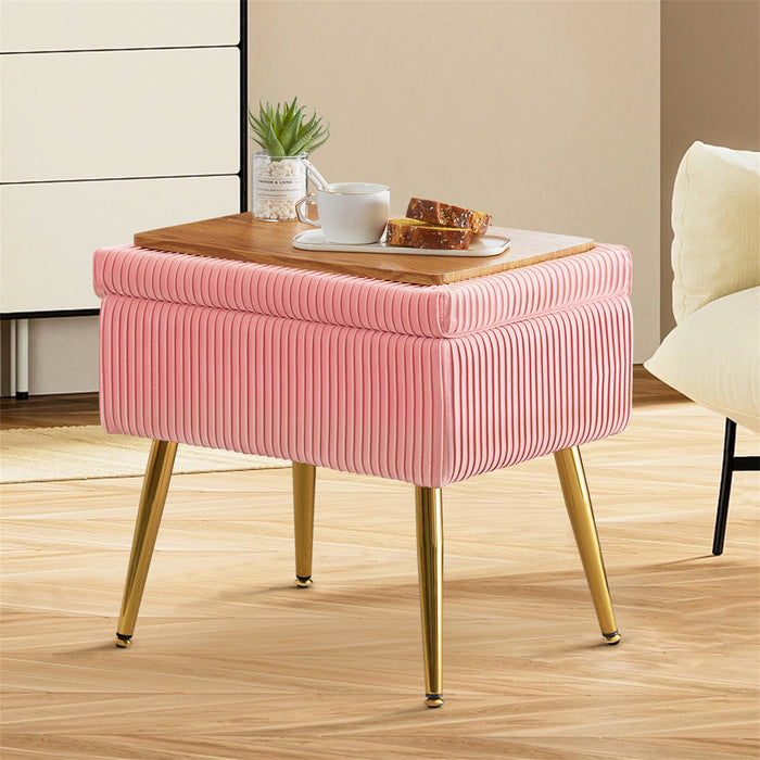 Oliver Pleated Velvet Upholstered Storage Ottoman