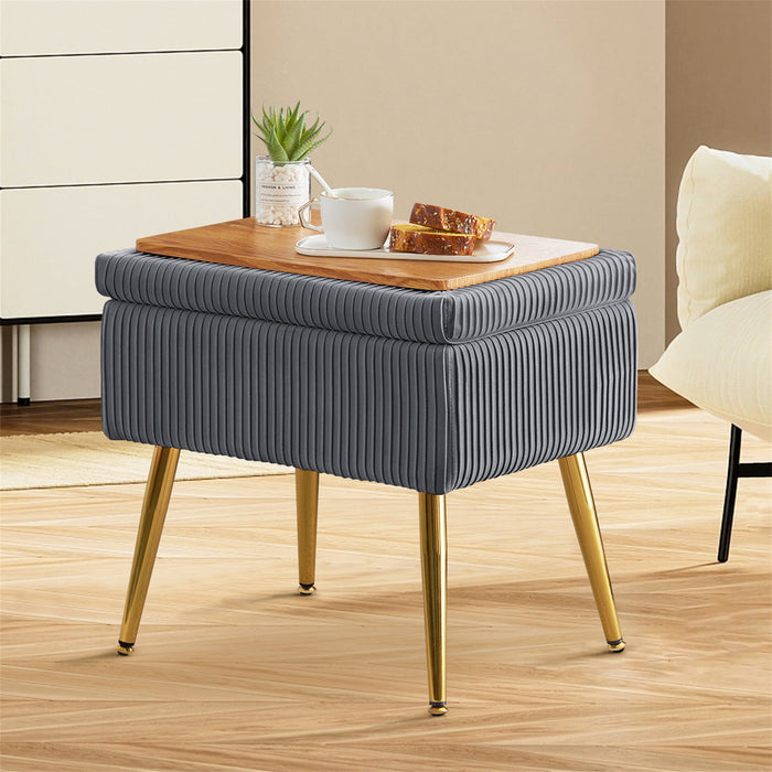 Oliver Pleated Velvet Upholstered Storage Ottoman