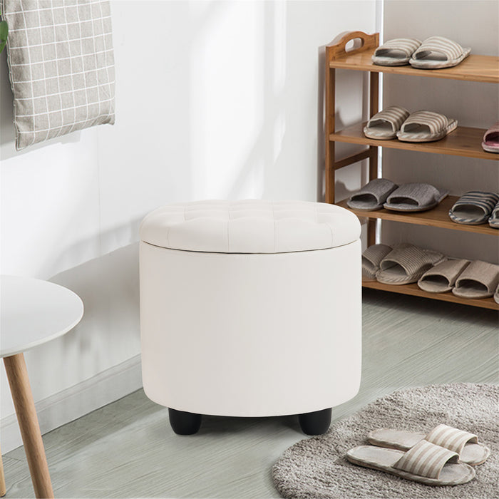 Avers PU White Upholstered Storage Ottoman