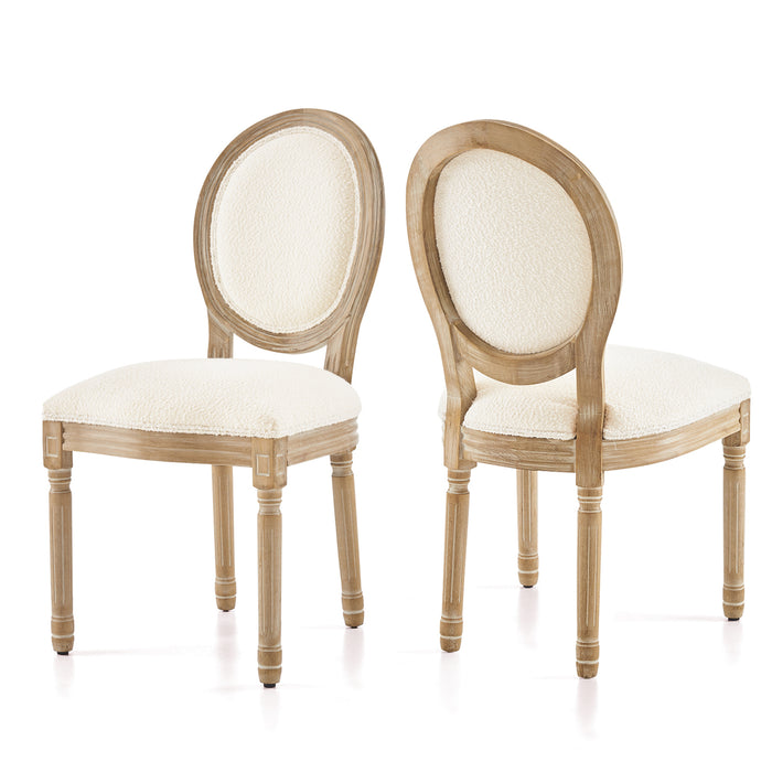 Lynn King Louis Back Side Chair Set of 2, Wool Fabric in Beige