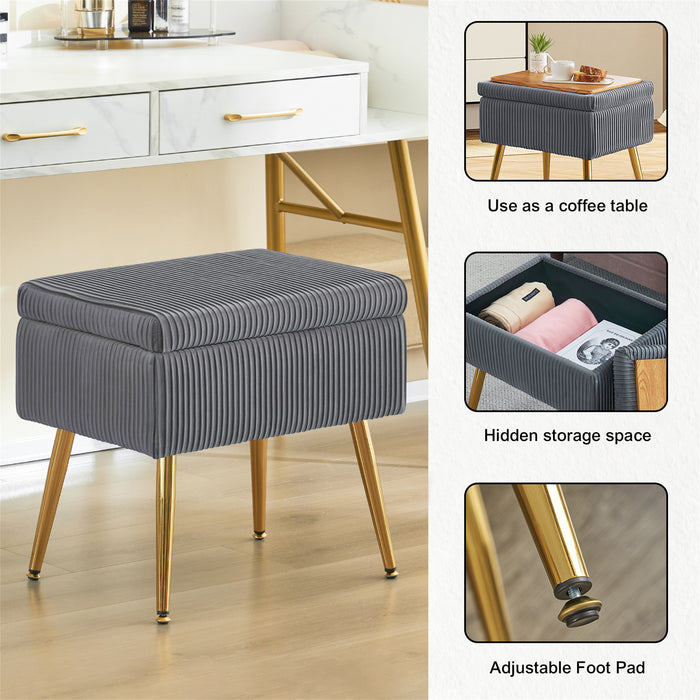 Oliver Pleated Velvet Upholstered Storage Ottoman