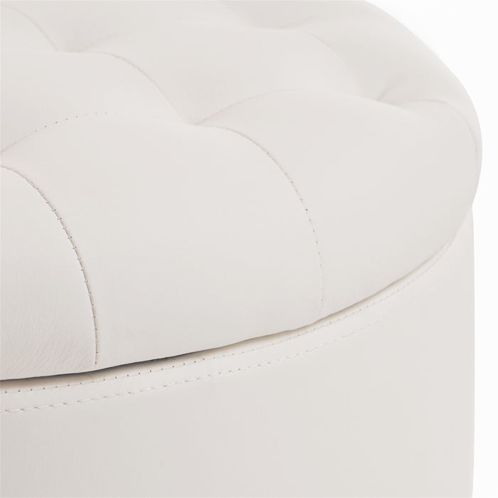 Avers PU White Upholstered Storage Ottoman