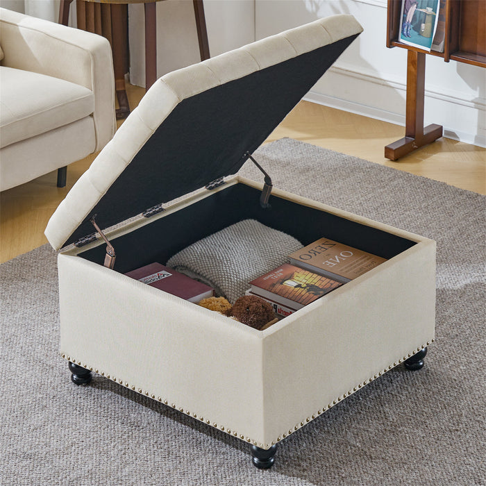 Audel Linen Upholstered Storage Ottoman