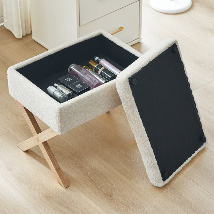 Pearson Cross Legs Storage Ottoman Stool in Sherpa