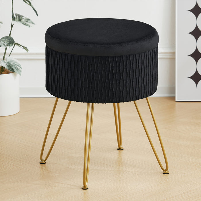 Furnimart Round Velvet Storage Ottoman Stool for Vanity