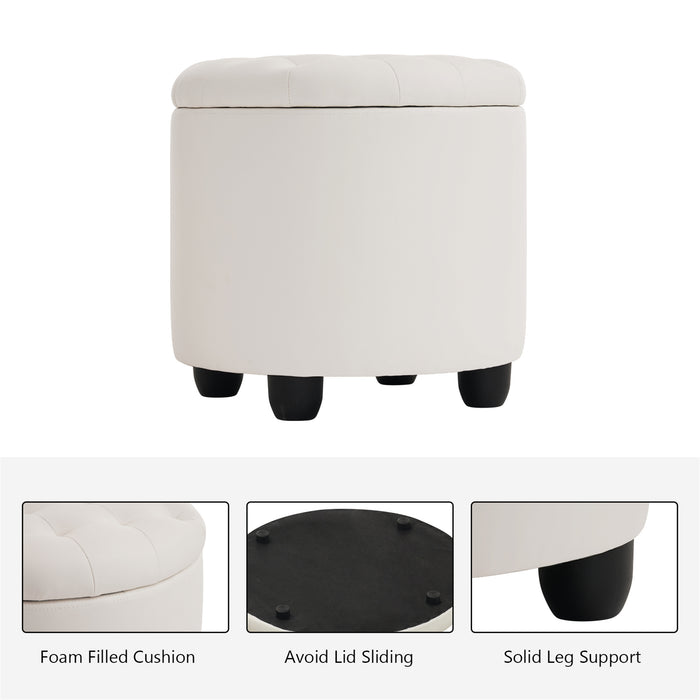 Avers PU White Upholstered Storage Ottoman