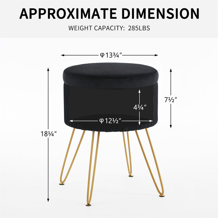 Furnimart Round Velvet Storage Ottoman Stool for Vanity