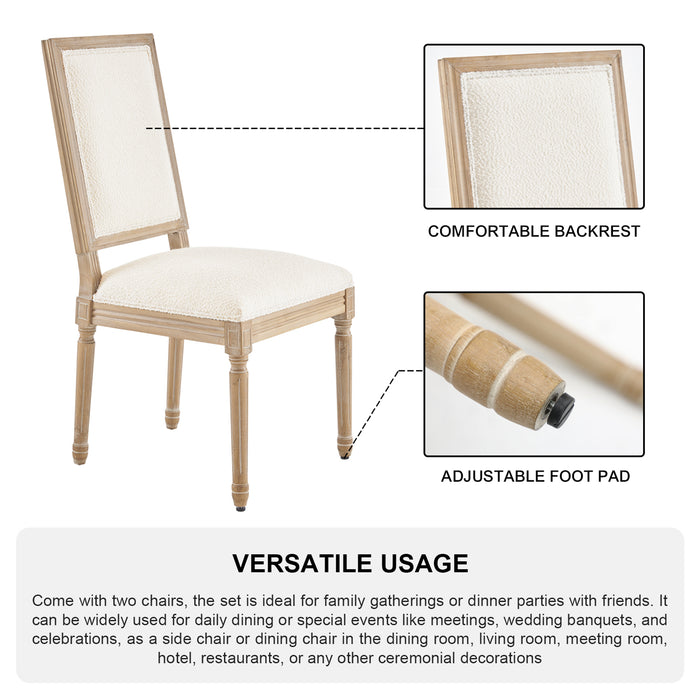 Libretto French Style Dining Chair Set of 2, Wool Fabric in Beige